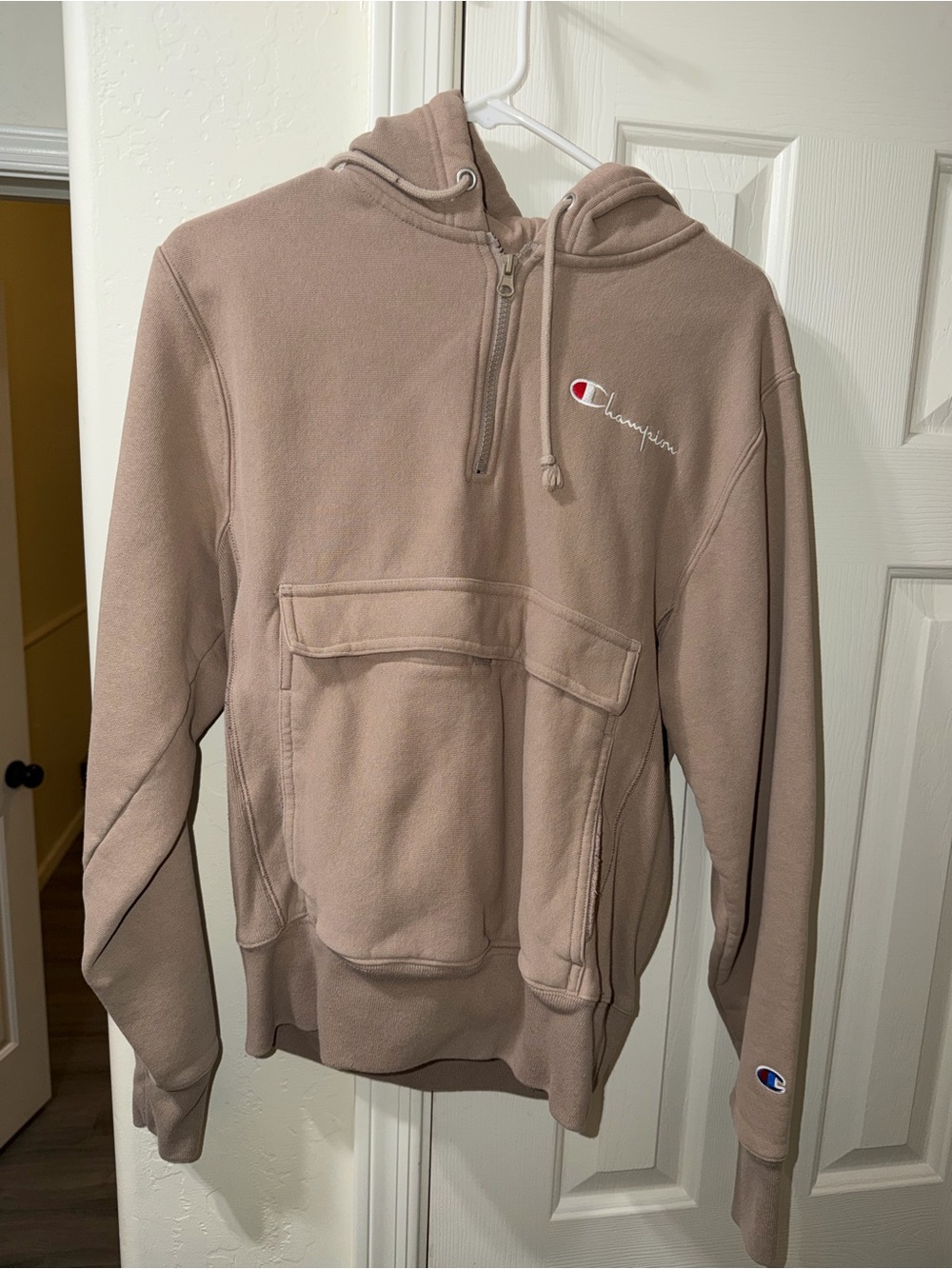 Champion Men's Half-Zip Hoodie in Taupe